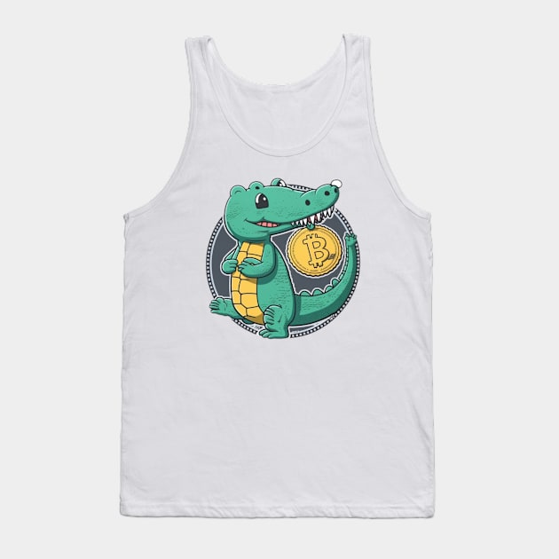 Cartoon Crocodile with a Bitcoin Coin - A Must-Have for Cryptocurrency Fans! Tank Top by DesginsDone